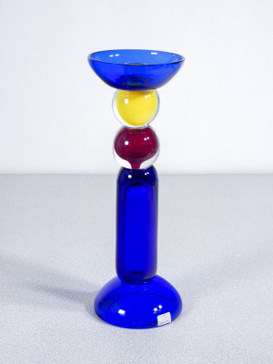 Coppia di candelieri in vetro soffiato, design Alfredo BARBINI. Murano, Anni 70