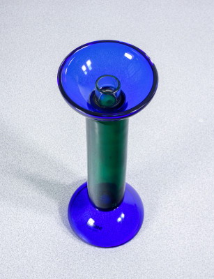 Coppia di candelieri in vetro soffiato, design Alfredo BARBINI. Murano, Anni 70