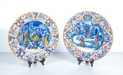 ?? COPPIA PIATTI GUALDO TADINO CERAMICA LUSTRO PRIMO 1900 CESARE POMPEO SALOMONE