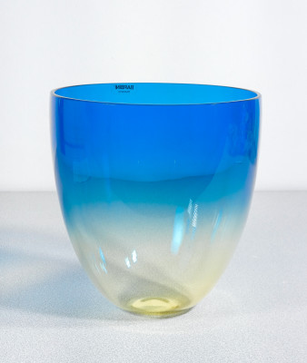 Coppia di vasi in vetro sonoro soffiato, design Alfredo BARBINI. Murano, Anni 70