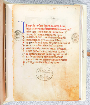 Edizione in facsimile del Nomina et virtutes balneorum, seu de Balneis Puteolanis del XII sec. Codice Angelico 1474. Numerato 12/1200 e certificato, con Commento ed espositore in plexiglass. Italia, 1998