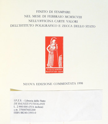 Edizione in facsimile del Nomina et virtutes balneorum, seu de Balneis Puteolanis del XII sec. Codice Angelico 1474. Numerato 12/1200 e certificato, con Commento ed espositore in plexiglass. Italia, 1998