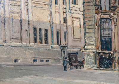 Dipinto a olio di Sergio ALBANO Piazza Carignano. Torino, 1961
