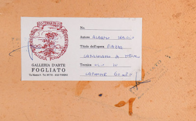 Dipinto a olio di Sergio ALBANO Piazza Carignano. Torino, 1961