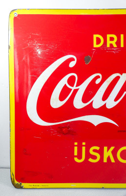 Insegna pubblicitaria COCA COLA, lamiera d'acciaio smaltata. Olanda, Anni 50