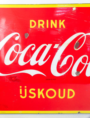 Insegna pubblicitaria COCA COLA, lamiera d'acciaio smaltata. Olanda, Anni 50