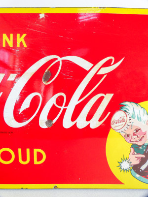 Insegna pubblicitaria COCA COLA, lamiera d'acciaio smaltata. Olanda, Anni 50