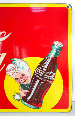 Insegna pubblicitaria COCA COLA, lamiera d'acciaio smaltata. Olanda, Anni 50