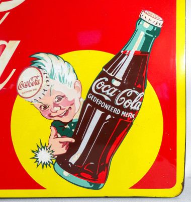 Insegna pubblicitaria COCA COLA, lamiera d'acciaio smaltata. Olanda, Anni 50