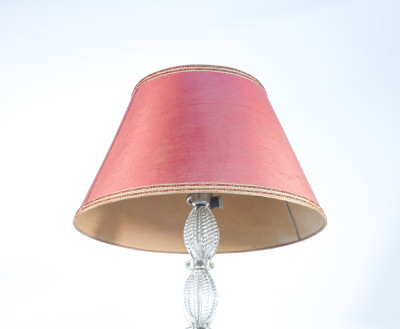 Lampada da terra a tre lumi in vetro soffiato BAROVIER & TOSO, fusto a elementi baccellati. Murano, Anni 40