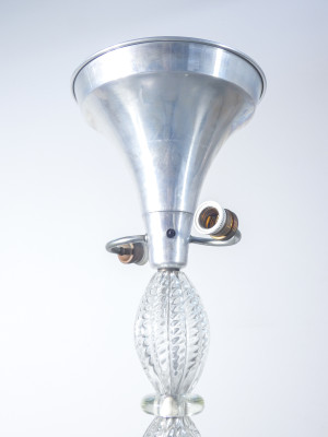 Lampada da terra a tre lumi in vetro soffiato BAROVIER & TOSO, fusto a elementi baccellati. Murano, Anni 40