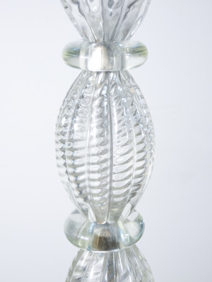 Lampada da terra a tre lumi in vetro soffiato BAROVIER & TOSO, fusto a elementi baccellati. Murano, Anni 40