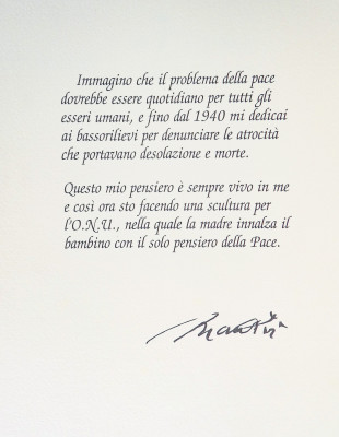 Pacem Te Poscimus Omnes, silloge di dichiarazioni sulla pace di importanti personalità, corredata da litografie di Giacomo MANZÙ. Numerata 44/250. Il Cigno Editore. Roma, 1989
