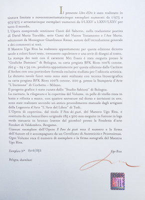 LIBRO D'ORE, Selezione di canti biblici nella traduzione poetica di David Maria TUROLDO, con opere di Ugo RIVA. Numerata 808/975. FMR. Bologna, 2006