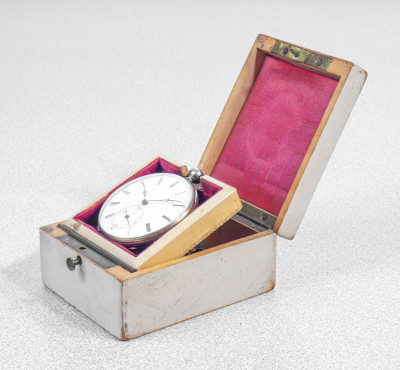 Orologio da tasca con carica a chiavetta M. I. TOBIAS, con custodia/espositore. Liverpool, Metà Ottocento