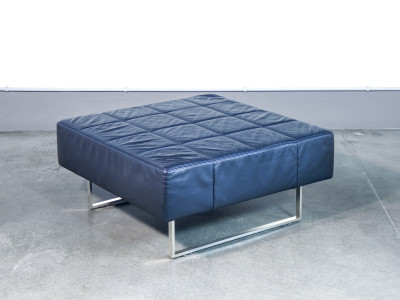 ?? POUF QUADRA DESIGN POLTRONA FRAU DIVANO PELLE NERA METALLO 1990S POGGIAPIEDI