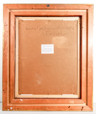 Quadro di Alberto FERRERO Piove al Santuario di Oropa. Olio su masonite. Italia, Prima metà del Novecento