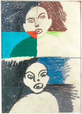 Dipinto a pastello su carta di Anselm STALDER, Volti. Svizzera, 1978