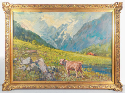 ?? QUADRO FIRMATO CESARE BENTIVOGLIO DIPINTO OLIO TELA PAESAGGIO MONTAGNA 1900
