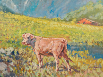 Dipinto a olio su tela di Cesare BENTIVOGLIO, Paesaggio montano. Italia, Prima metà del Novecento