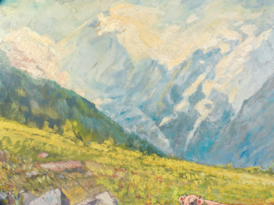 Dipinto a olio su tela di Cesare BENTIVOGLIO, Paesaggio montano. Italia, Prima metà del Novecento