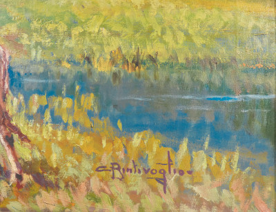 Dipinto a olio su tela di Cesare BENTIVOGLIO, Paesaggio montano. Italia, Prima metà del Novecento
