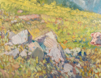 Dipinto a olio su tela di Cesare BENTIVOGLIO, Paesaggio montano. Italia, Prima metà del Novecento