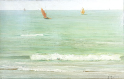 Dipinto a olio su tavola di Pietro FRAGIACOMO, Marina. Italia, Fine Ottocento