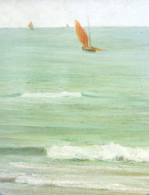 Dipinto a olio su tavola di Pietro FRAGIACOMO, Marina. Italia, Fine Ottocento