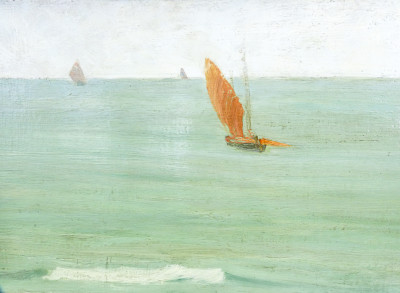 Dipinto a olio su tavola di Pietro FRAGIACOMO, Marina. Italia, Fine Ottocento
