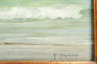 Dipinto a olio su tavola di Pietro FRAGIACOMO, Marina. Italia, Fine Ottocento