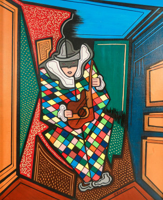 Dipinto firmato Pippo ORIANI, Arlecchino. Olio su tela. Italia, Anni 60