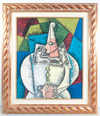 ?? QUADRO FIRMATO PIPPO ORIANI PULCINELLA DIPINTO ENCAUSTO GRAFITO EPOCA 1960S