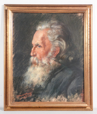 ?? ANTICO QUADRO RITRATTO UOMO FIRMATO DIPINTO PASTELLO CARTA EPOCA 1912 CORNICE
