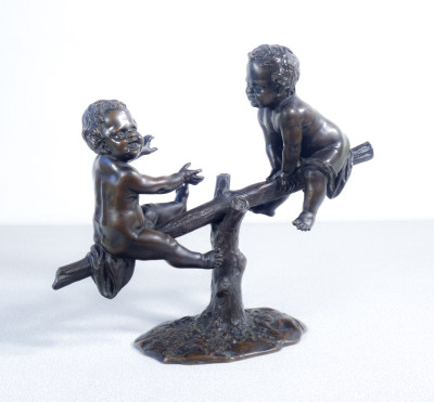 Scultura in bronzo di Antonio PANDIANI L'Altalena. Italia, Fine Ottocento