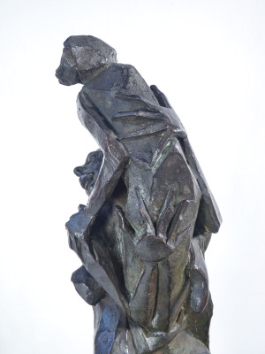 Scultura in bronzo, Madre con due bambini, firmata alla base. Italia, Metà Novecento