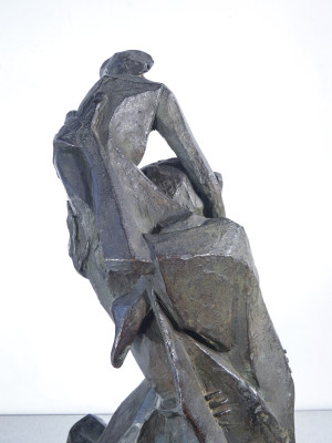 Scultura in bronzo, Madre con due bambini, firmata alla base. Italia, Metà Novecento