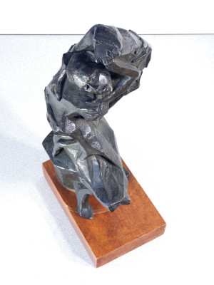 Scultura in bronzo, Madre con due bambini, firmata alla base. Italia, Metà Novecento