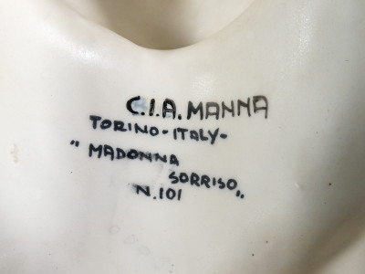 Scultura in ceramica C.I.A. Manna, Madonna sorriso, n. 101 Torino, Anni 40