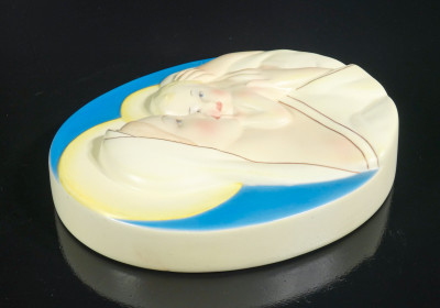 Medaglione in ceramica Madonna con Bambino, LENCI con firma AJA. Torino, Anni 30