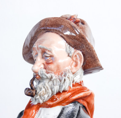 Scultura in ceramica dipinta a mano Giuseppe CAPPÉ, Cacciatore con cane, lepre e pipa. Italia, Anni 50