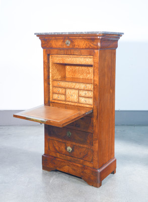 ?? ANTICO SECRETAIRE RIBALTA CARLO X LEGNO NOCE PIUMA DI NOCE EPOCA 1800 SEGRETO