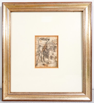 ?? STAMPA DAMA A CAVALLO LANZICHENECCO FIRMATA ALBRECHT DURER INCISIONE BULINO