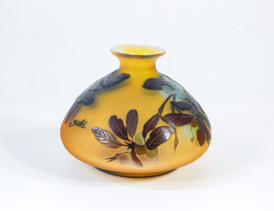 Vaso in vetro firmato Émile GALLÉ Art Nouveau. Francia, Secondo Ottocento